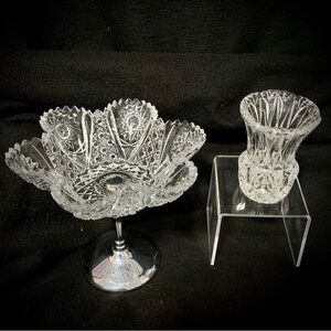 💎Vintage Lead Crystal Pedestal Dish + Princess House Vase 24% Lead W. Germany